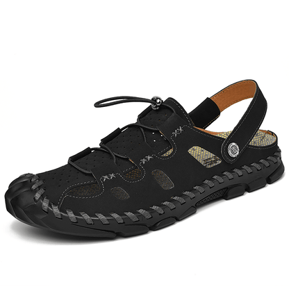 lovevop Men Outdoor Slip Resistant Soft Comfy Hand Stitching Beach Sandals