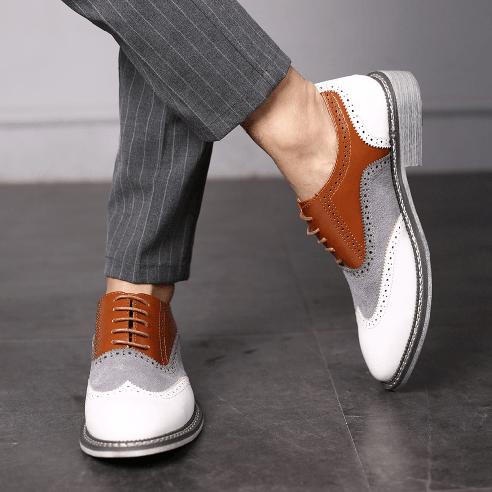 lovevop Men Brogue Colorblock Oxfords Lace up Business Casual Formal Shoes