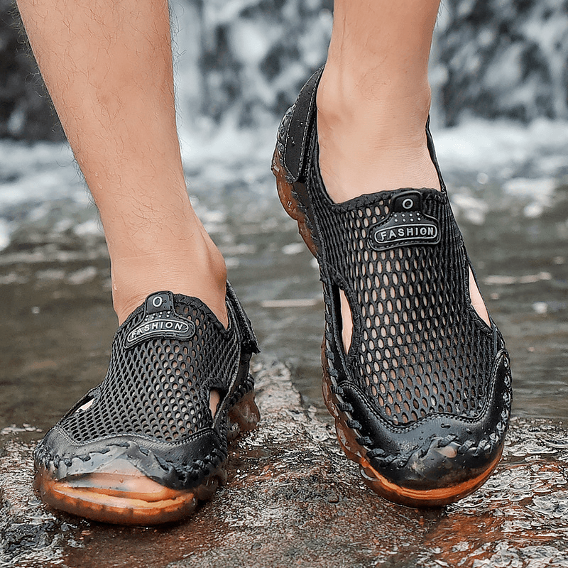 lovevop Men Outdoor Mesh Hand Stitching Closed Toe Water Shoes