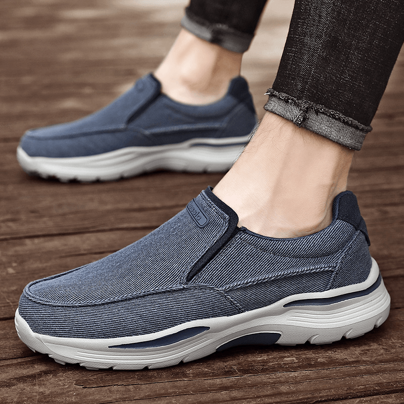 lovevop Men Sport Light Weight Platform Comfy Slip on Casual Denim Sneakers