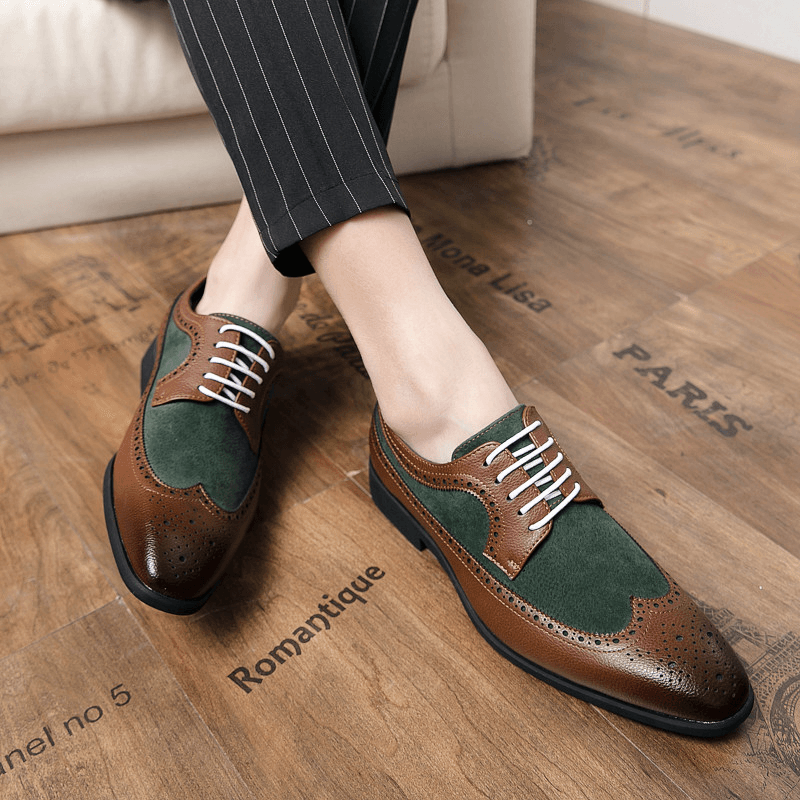 lovevop Mencio Men Retro Large Size Lace-Up Pointed Toe Formal Dress Shoes