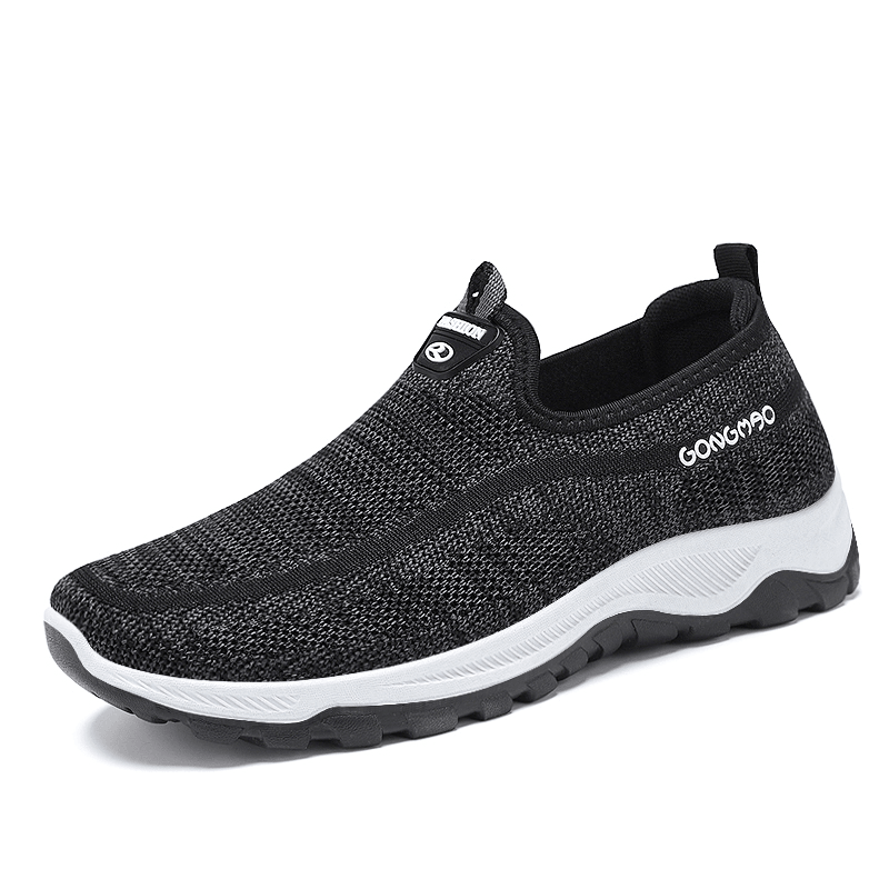lovevop Men Sport Knitted Fabric Breathable Walking Shoes Soft Slip on Casual Sneakers