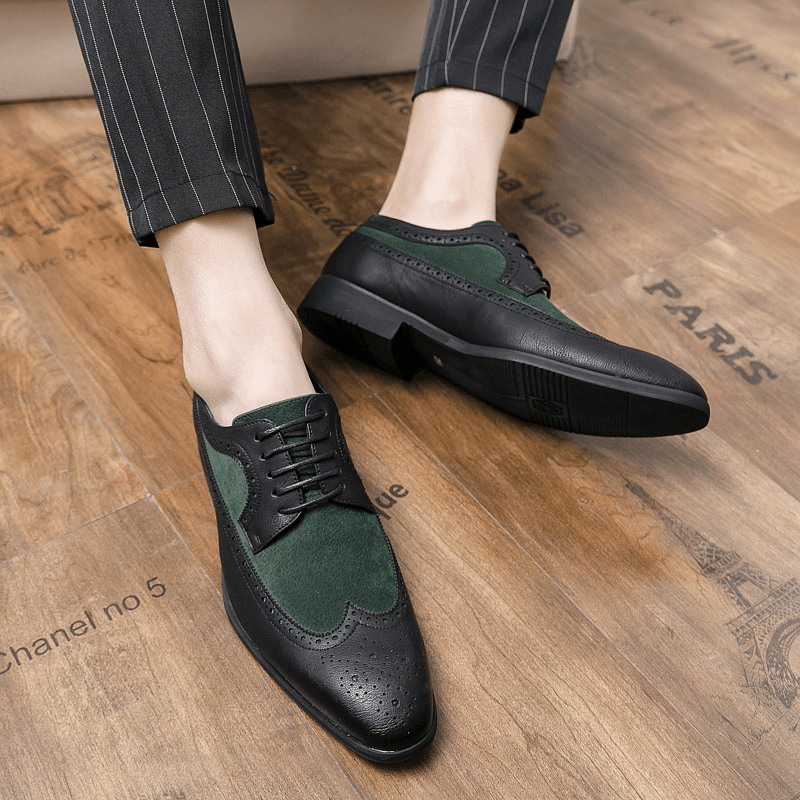 lovevop Mencio Men Retro Large Size Lace-Up Pointed Toe Formal Dress Shoes