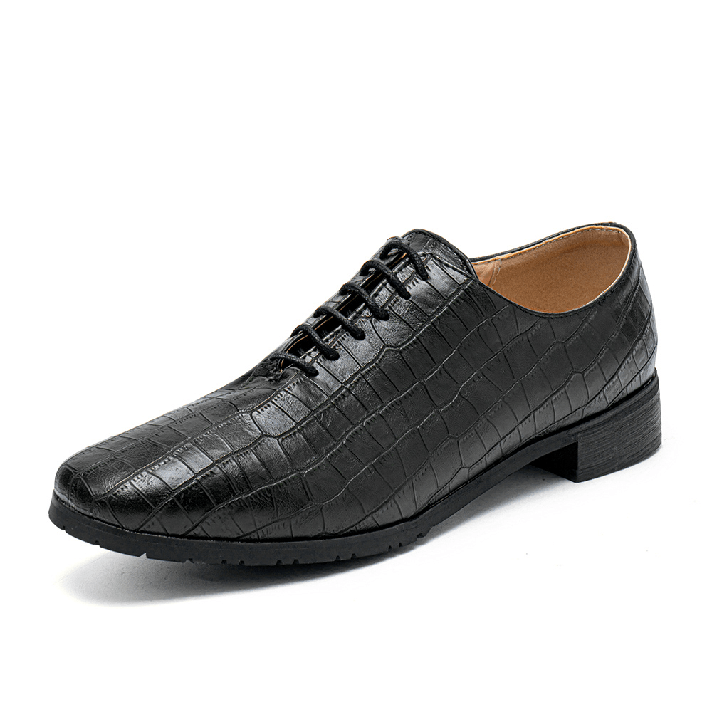 lovevop Men Pointed Toe Crocodile Pattern Pointed Toe Business Oxfords Shoes