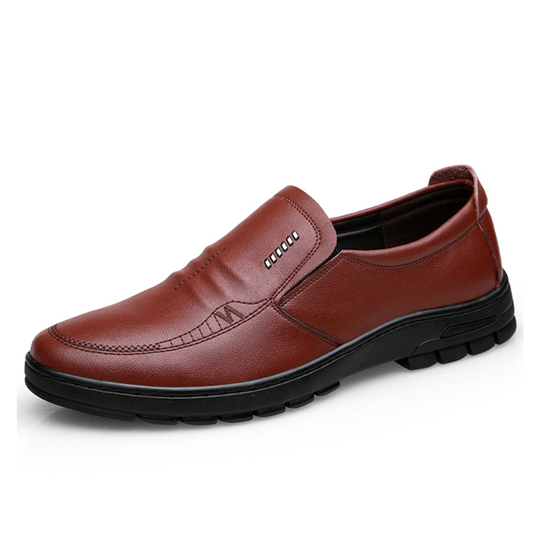 lovevop Men Cowhide Leather Soft Bottom Slip on Warm Lining Comfy Dress Casual Business Shoes