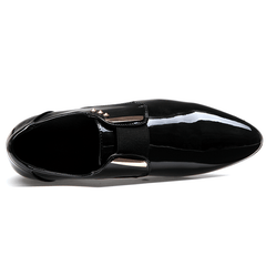 lovevop Men Patent Leather Glossy Pointed Toe Slip-On Dress Shoes
