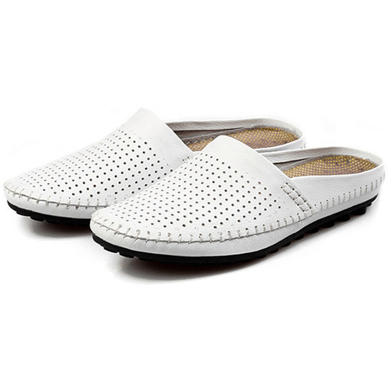lovevop Slipper Men Hollow Out Casual Beach Slip on in Leather