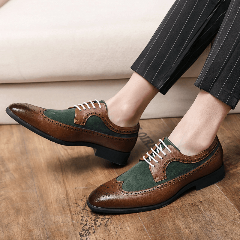 lovevop Mencio Men Retro Large Size Lace-Up Pointed Toe Formal Dress Shoes