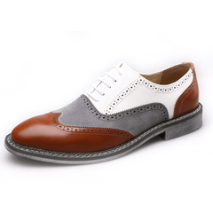 lovevop Men Brogue Colorblock Oxfords Lace up Business Casual Formal Shoes