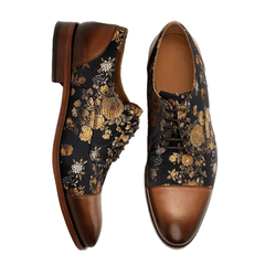 lovevop Men Floral Printed British Style Cap Toe Comfy Casual Formal Dress Shoes