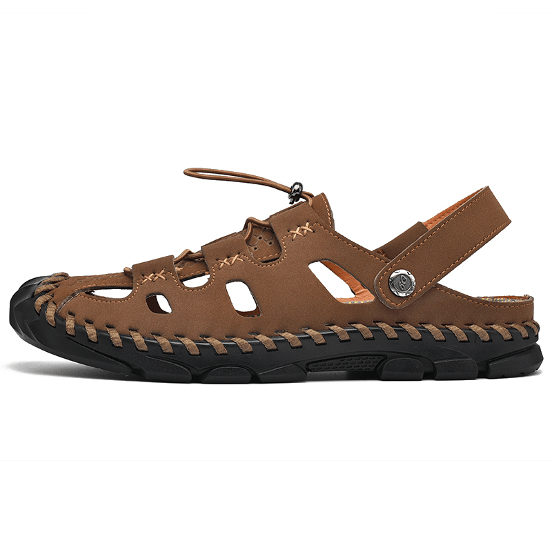 lovevop Men Outdoor Slip Resistant Soft Comfy Hand Stitching Beach Sandals