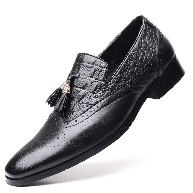 lovevop Men Brogue Tassel Decor Dress Loafers Slip on Business Casual Formal Shoes