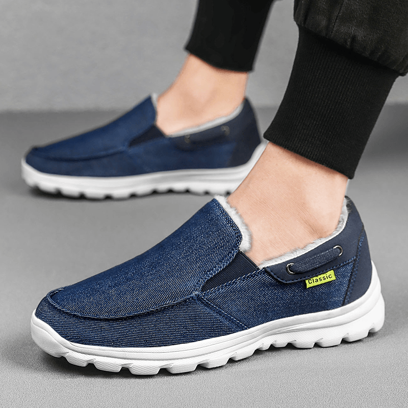 lovevop Men Stitching Cloth Warm Comfy Elastic Slip-On Sport Casual Flat Shoes