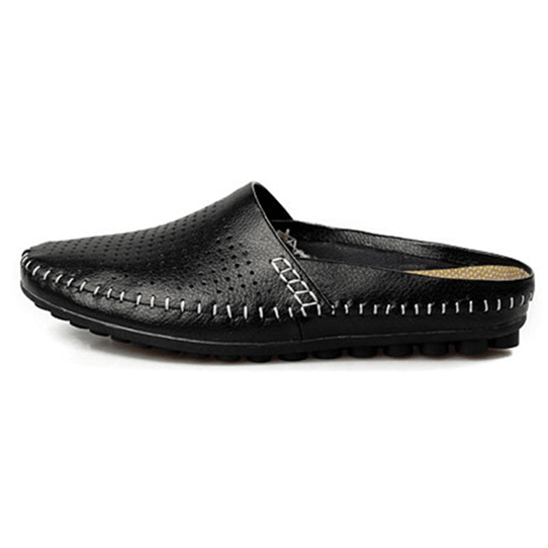 lovevop Slipper Men Hollow Out Casual Beach Slip on in Leather