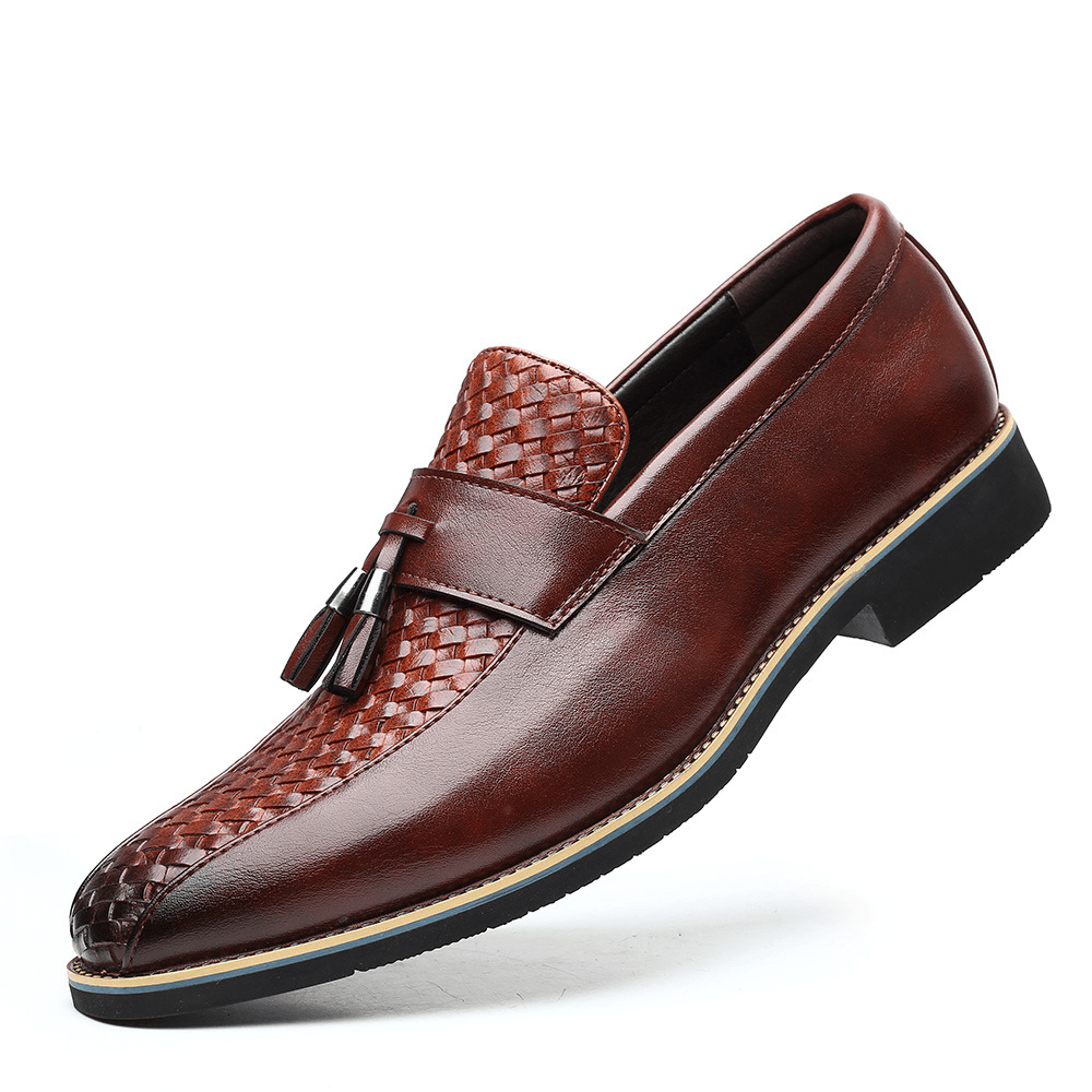 lovevop Men Tassel Decor Microfiber Leather Non Slip Business Casual Formal Shoes