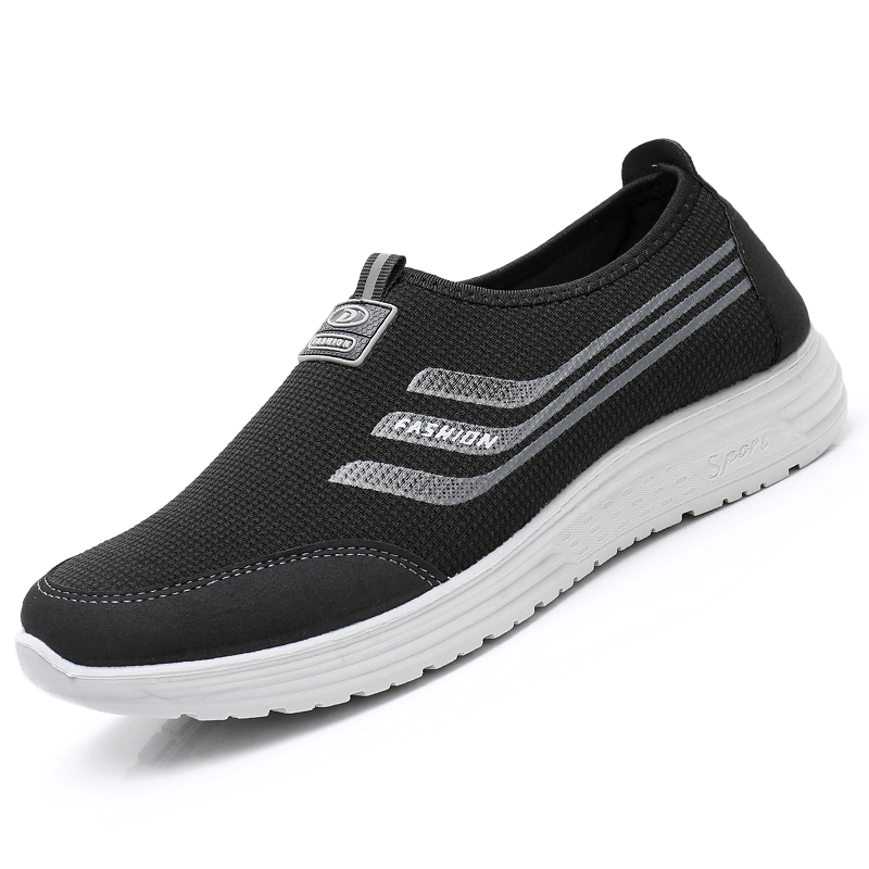 lovevop Men Knitted Fabric Breathable Comfy Slip-On Casual Walking Shoes