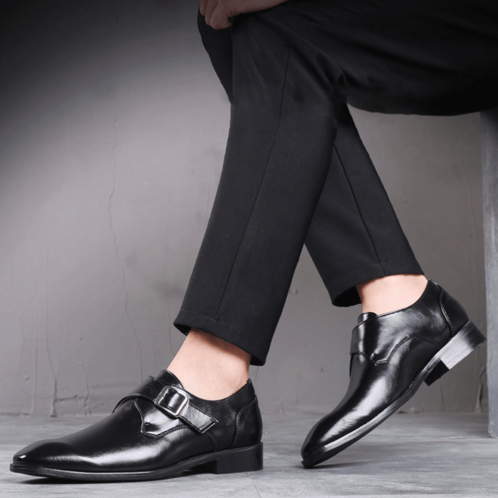 lovevop Men Buckle Square Toe Breathable Comfy Business Formal Shoes