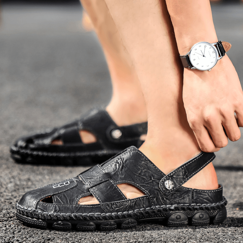 lovevop Handmade Cowhide Sandals for Men - Slip Resistant and Soft