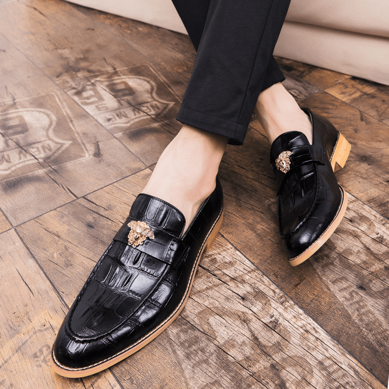 lovevop Men Genuine Leather Pattern Dress Shoe Casual Business Oxfords