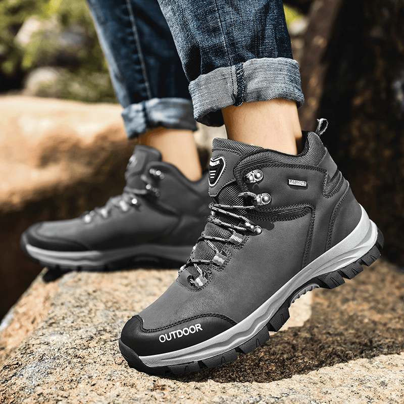 lovevop Men Outdoor Non Slip Soft Sole Lace up Hiking Boots