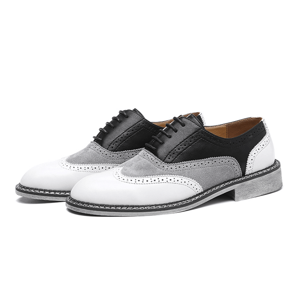 lovevop Men Brogue Colorblock Oxfords Lace up Business Casual Formal Shoes