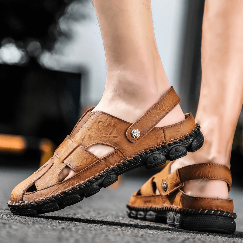 lovevop Handmade Cowhide Sandals for Men - Slip Resistant and Soft
