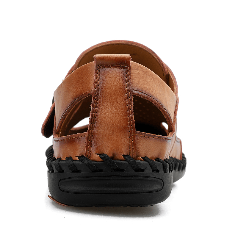 lovevop Men Cowhide Closed Toe Breathable Soft Casual Sandals