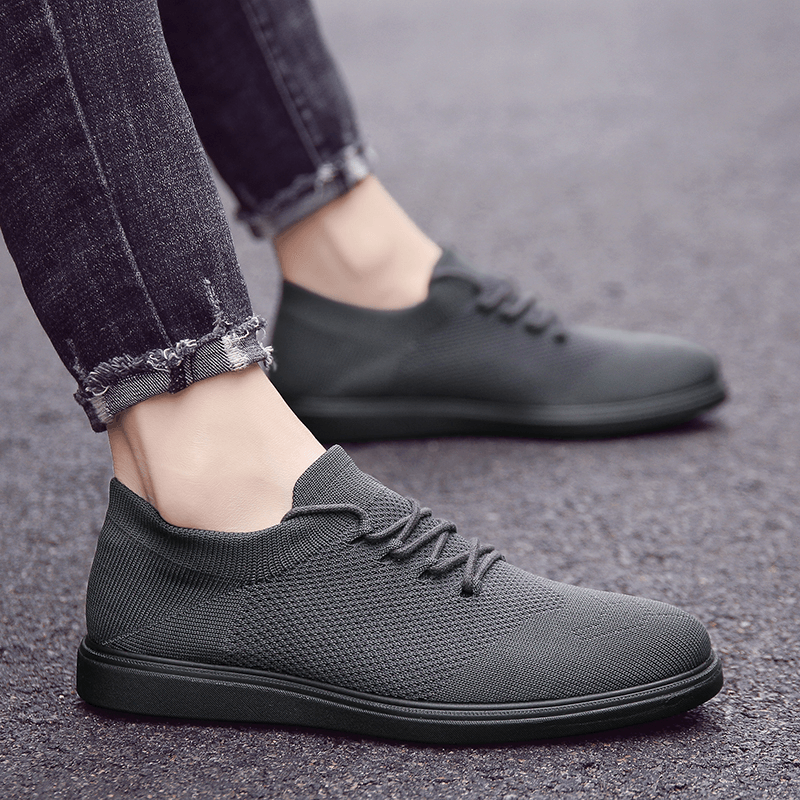 lovevop Men Breathable Knitted Fabric Comfy Wearable Casual Walking Shoes