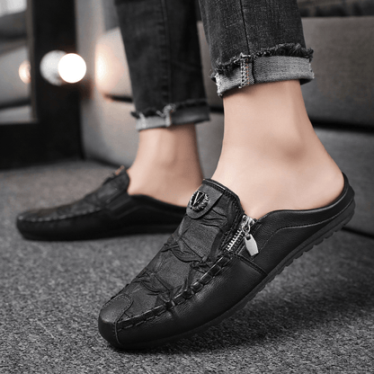 lovevop Men Leather Vintage Breathable Soft Bottom Closed Toe Comfy Casual Flat Slippers