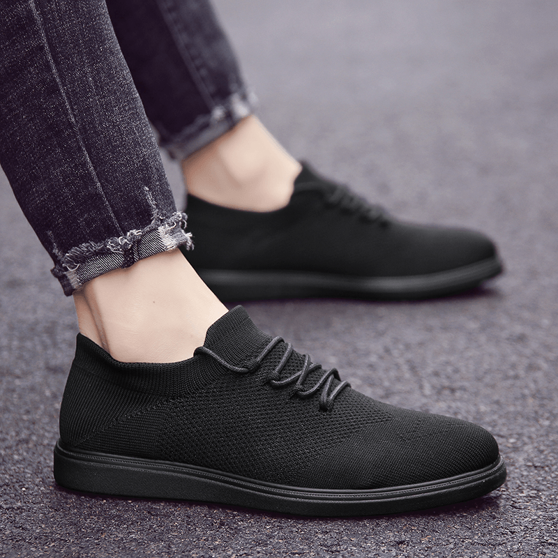 lovevop Men Breathable Knitted Fabric Comfy Wearable Casual Walking Shoes