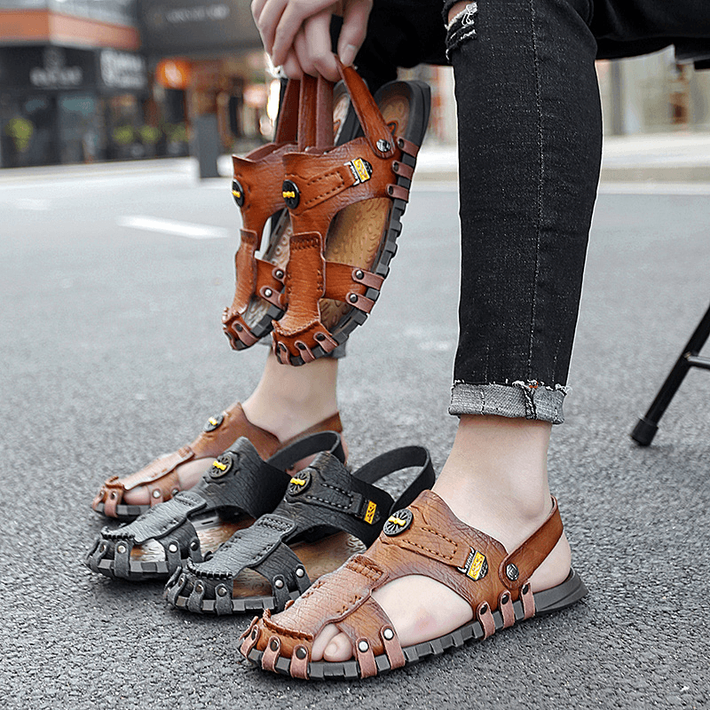 lovevop Men Casual Soft Micro Fiber Metal Decoration Slip on Outdoor Sandals