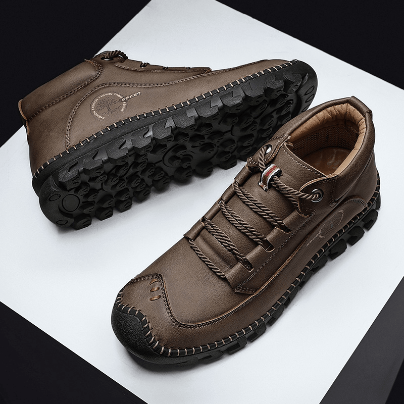 lovevop Men Rubber Toe Cap Non Slip Comfy Handmade Microfiber Leather Ankle Boots