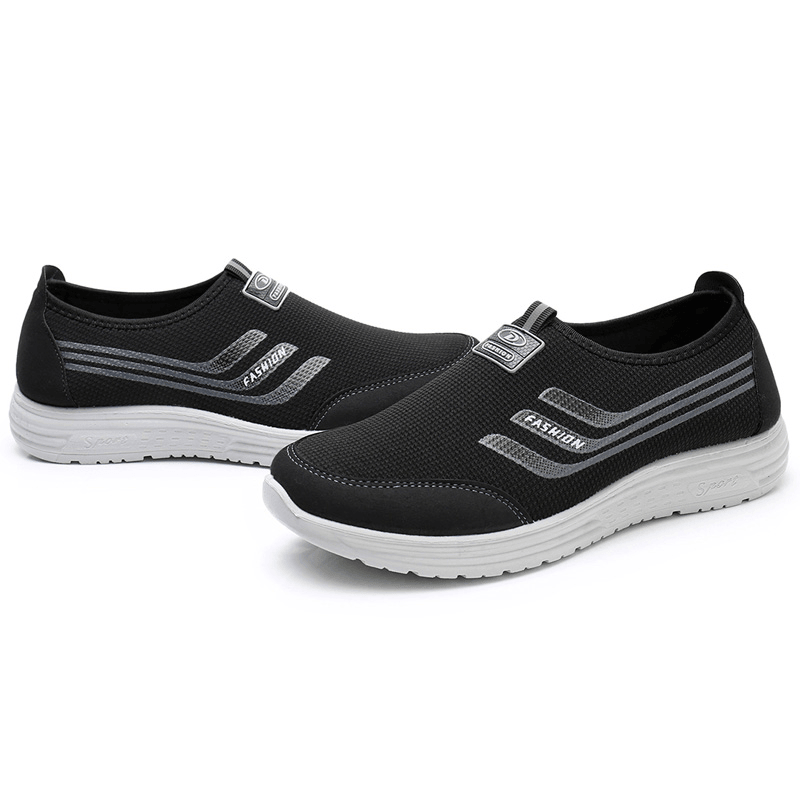 lovevop Men Knitted Fabric Breathable Comfy Slip-On Casual Walking Shoes