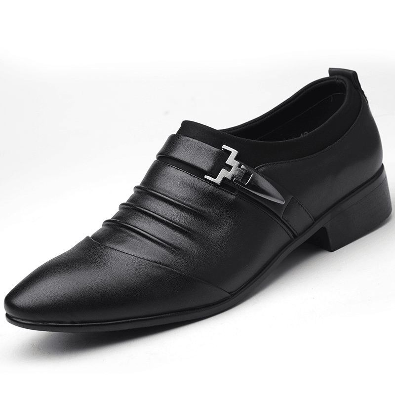 lovevop Men Solid Color Folds Comfy Microfiber Leather Non Slip Formal Shoes