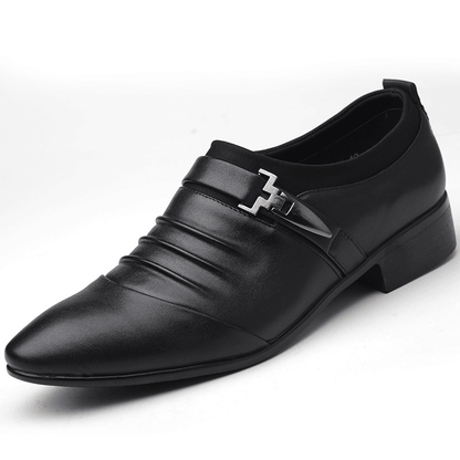 lovevop Men Solid Color Folds Comfy Microfiber Leather Non Slip Formal Shoes