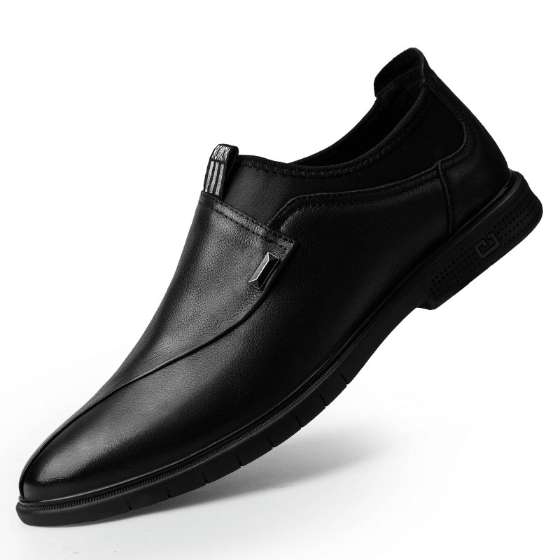 lovevop Men Brief Leather Pure Color Stitching Slip-On Business Formal Loafers Shoes