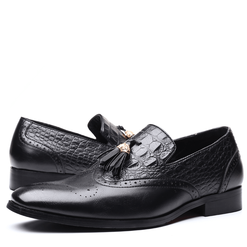 lovevop Men Brogue Tassel Decor Dress Loafers Slip on Business Casual Formal Shoes
