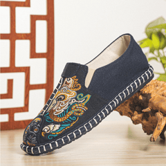 lovevop Men Canvas Breathable Pattern Comfy Old Peking Casual Linen Shoes