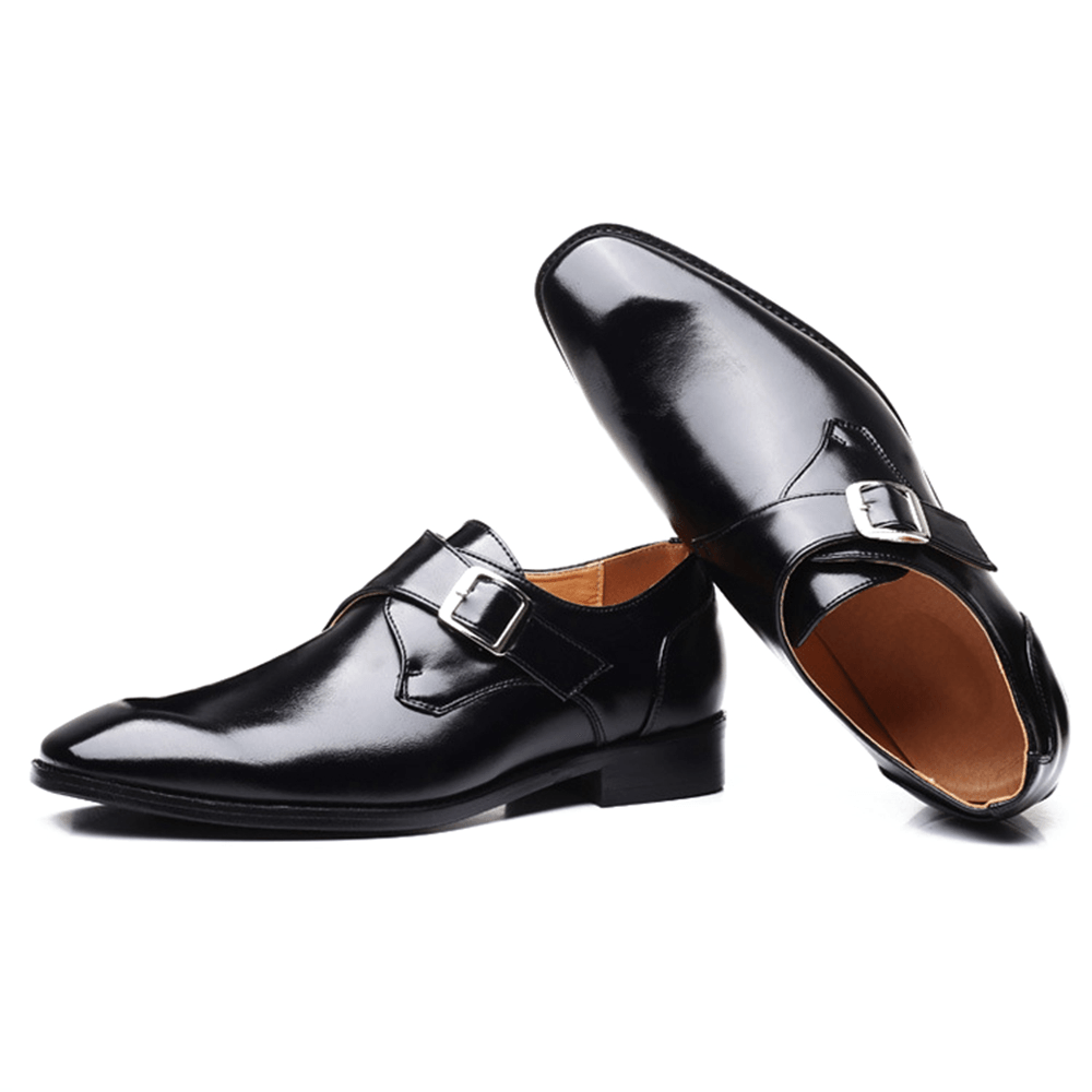 lovevop Men Buckle Square Toe Breathable Comfy Business Formal Shoes