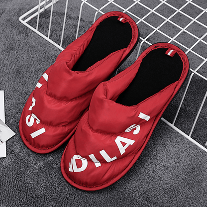 lovevop Men Stylish Letter Pattern Light Weight Warm Soft Non Slip Home Slippers