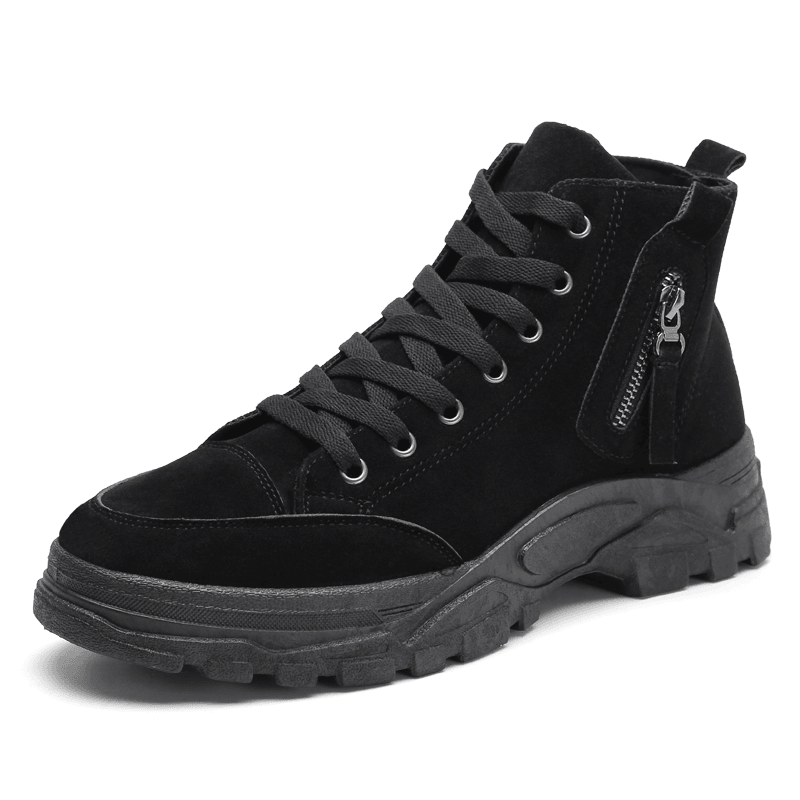 lovevop Men Suede Tooling Boots Side Zipper Comfy Slip Resistant Outdoor Casual Ankle Boots