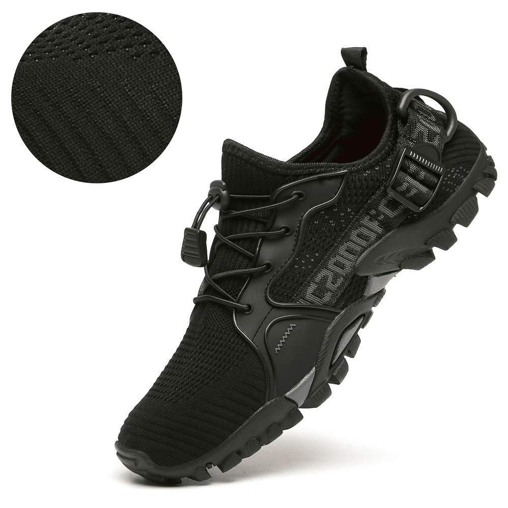 lovevop Men Outdoor Breatahble Knitted Fabric Comfy Non Slip Soft Easy Elastic Lace up Sneakers