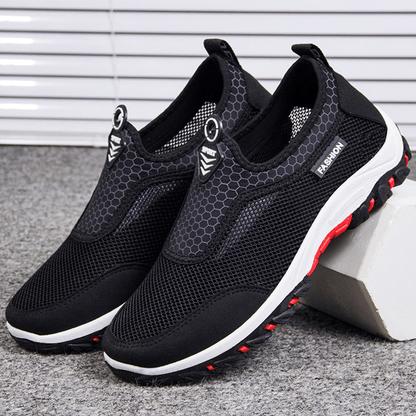 lovevop Men Sport Splicing Mesh Fabric Breathable Slip on Casual Walking Shoes