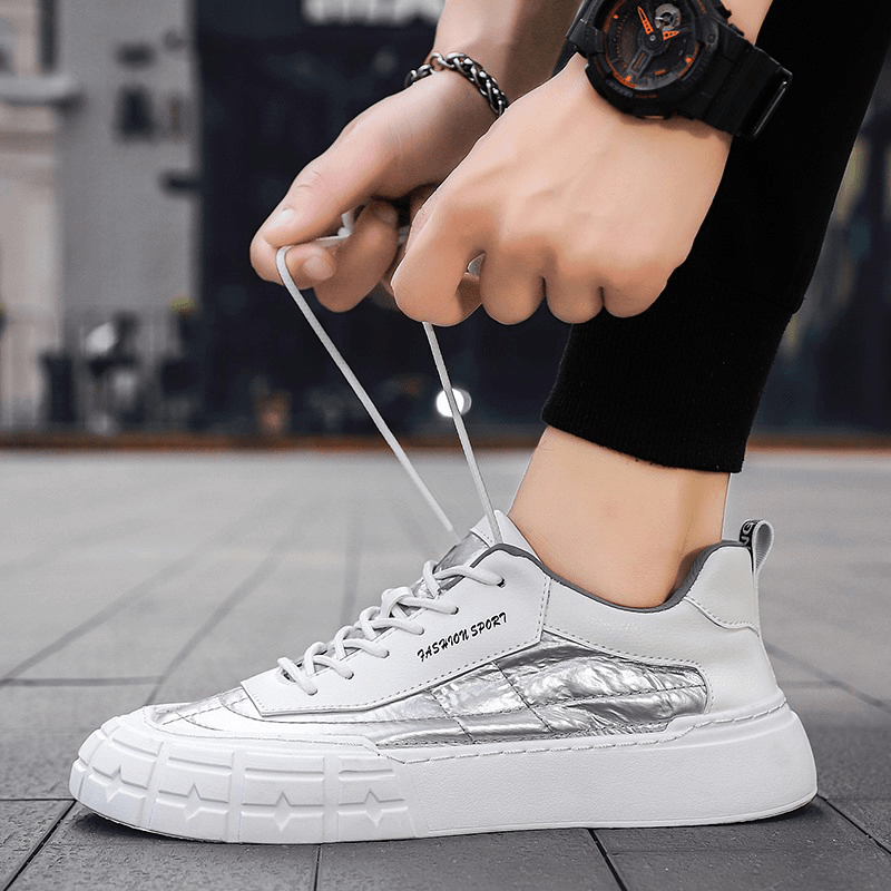 lovevop Men Stylish down Cloth Splicing Comfy round Toe Warm Casual Court Sneakers