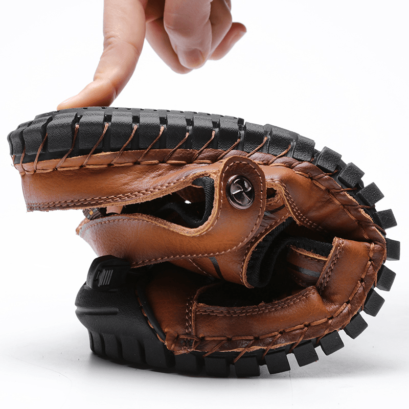 lovevop Men Cowhide Leather Two-Ways Breathable Closed Toe Non Slip Casual Outdoor Sandals