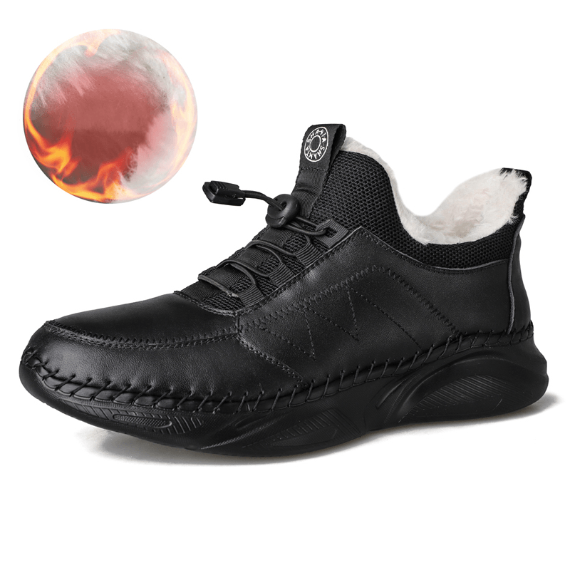 lovevop Men Cowhide Leather Light Weight Non Slip Warm Soft Casual Sport Shoes