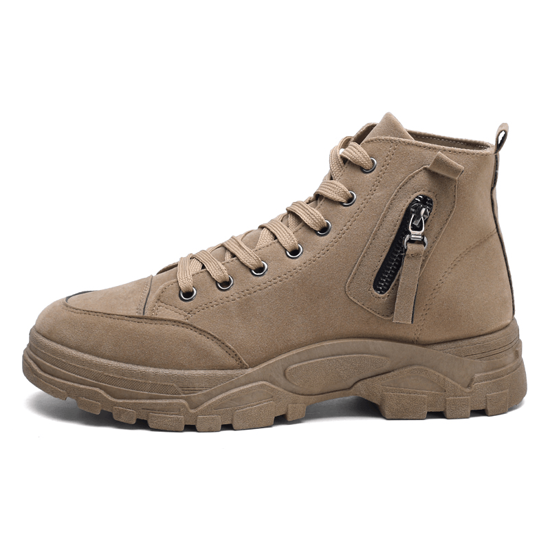 lovevop Men Suede Tooling Boots Side Zipper Comfy Slip Resistant Outdoor Casual Ankle Boots