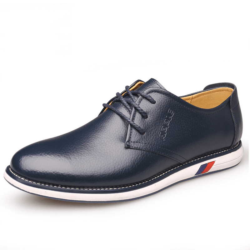 lovevop Men Cowhide Leather Breathable Non Slip Comforty Classical Casual Business Shoes