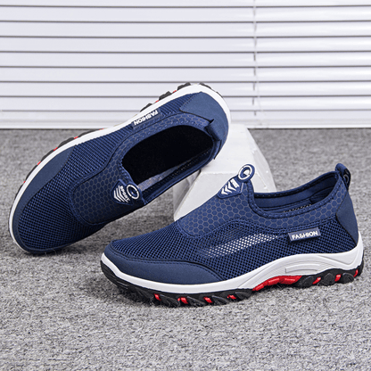 lovevop Men Sport Splicing Mesh Fabric Breathable Slip on Casual Walking Shoes