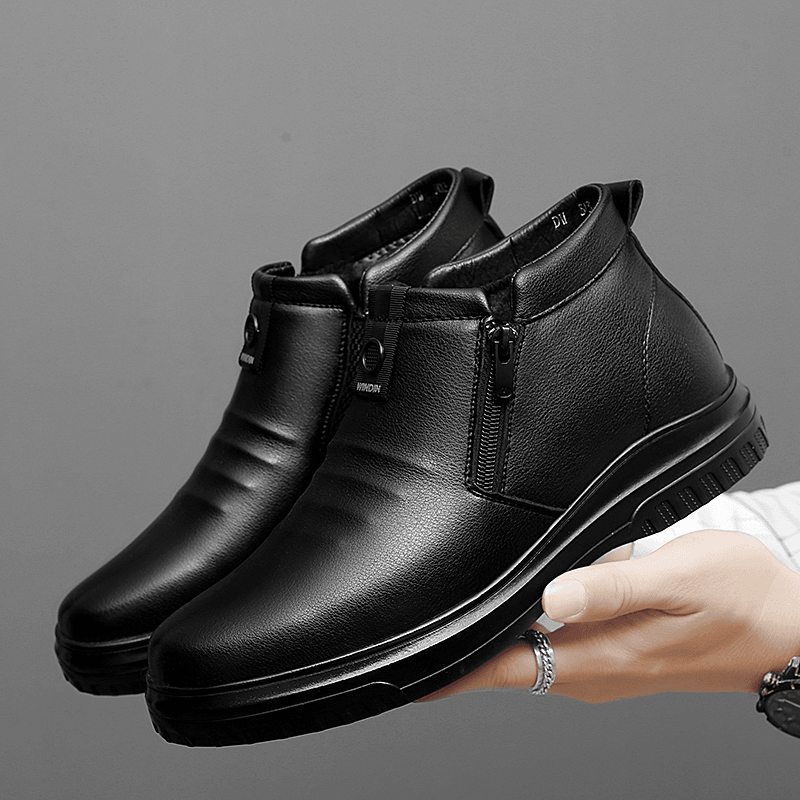 lovevop Men Side Zipper Comfy Microfiber Leather Warm Non Slip Business Casual Ankle Boots